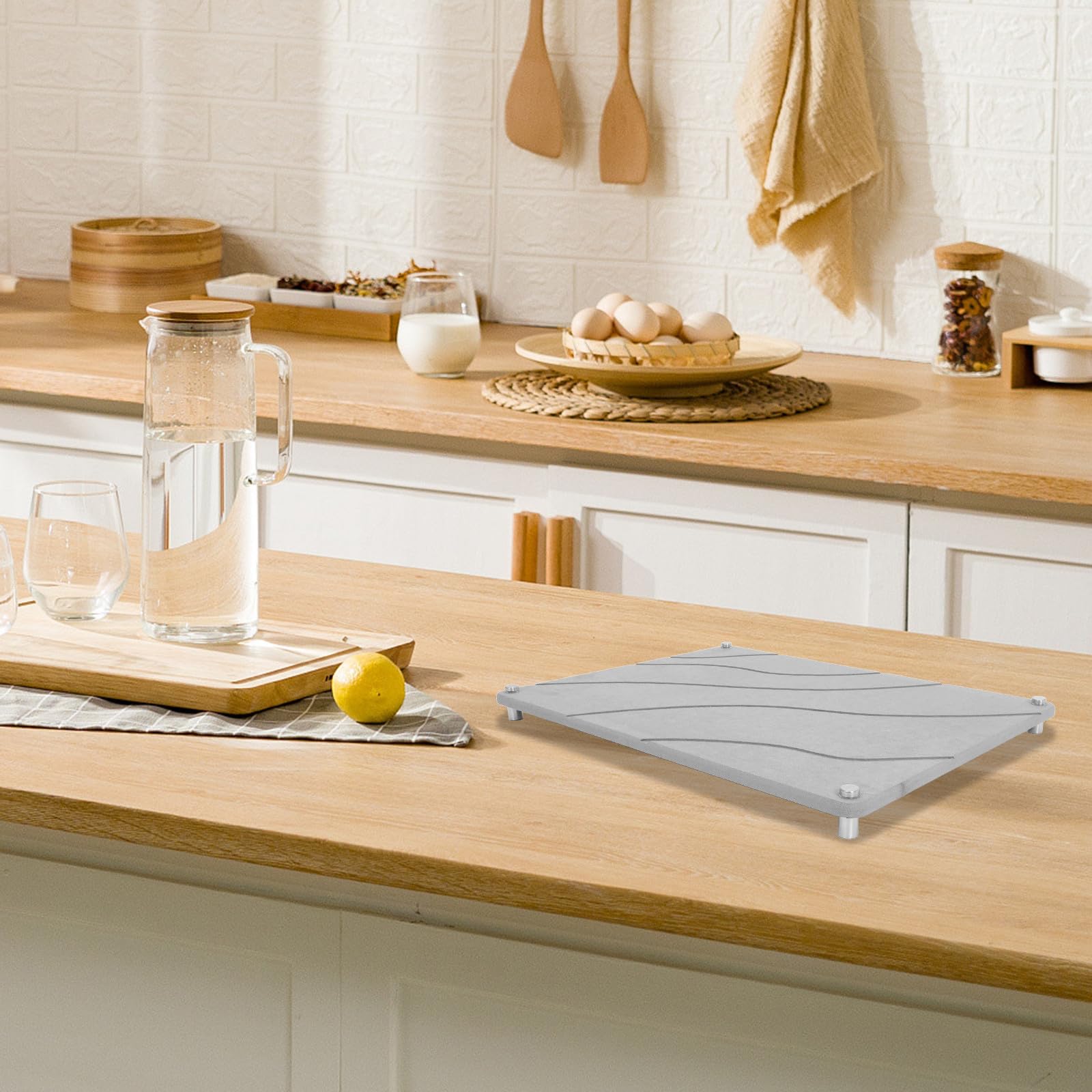 Tapis Égouttoir à Vaisselle en Pierre 16x12 Pouces | Diatom Mud, Absorption Rapide de L’eau, pour Assiettes et Ustensiles sur Comptoirs ou Autres Surfaces