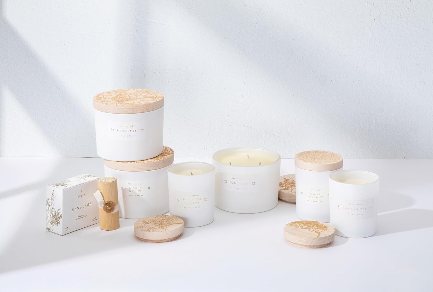 Skeem Print Block 3-Wick Candle - Fleur de Sel Scented Candle - Lavender, Lemon and Orange Oil Blend - Soy Wax, All Natural Oils - Aromatherapy Candle