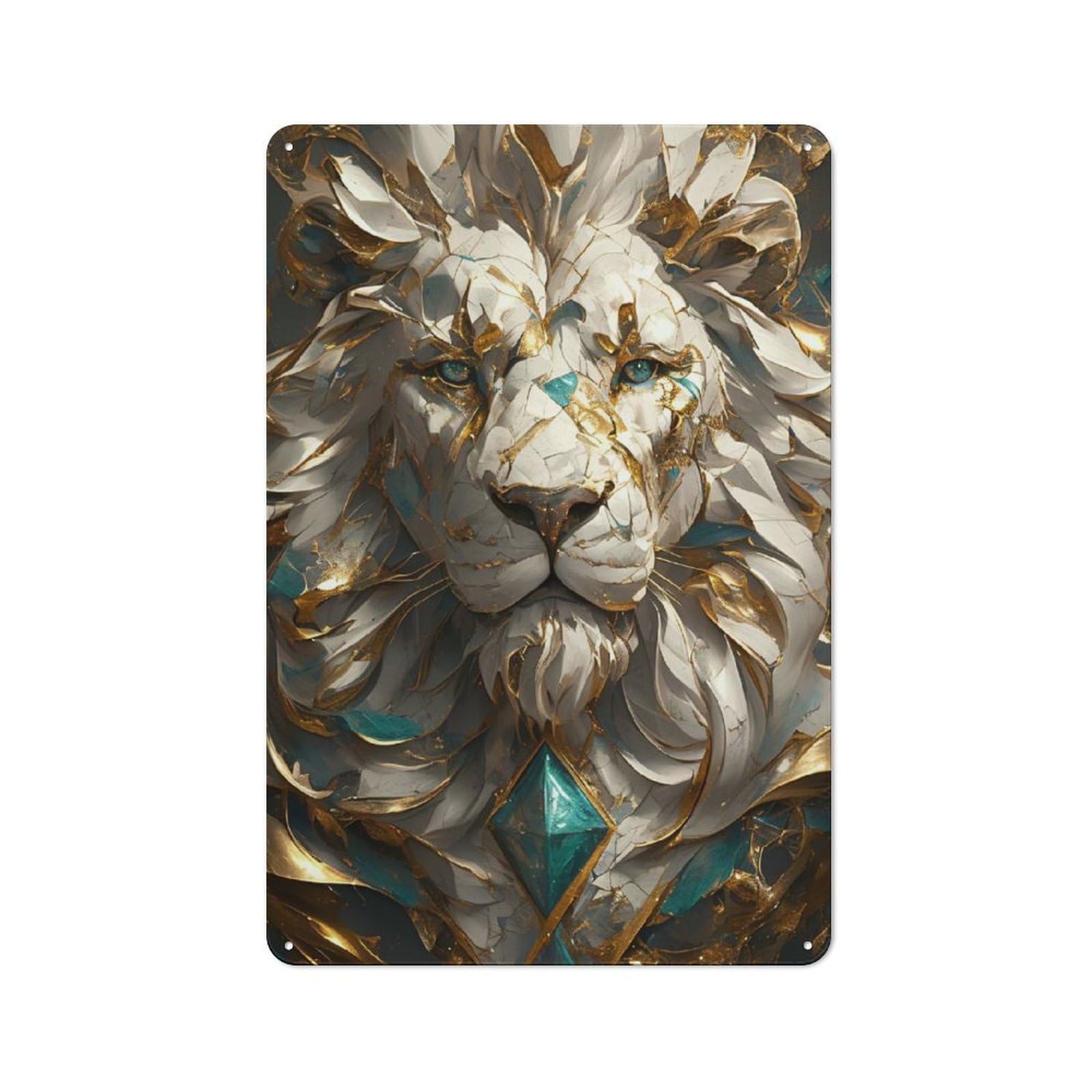 Junmoney Style-4 Tin Wall Plaque 30X20cm With Marble And Gold Lion Head For Workshop Wall, Housewarming Wall Decor For People Furnishing Workshop