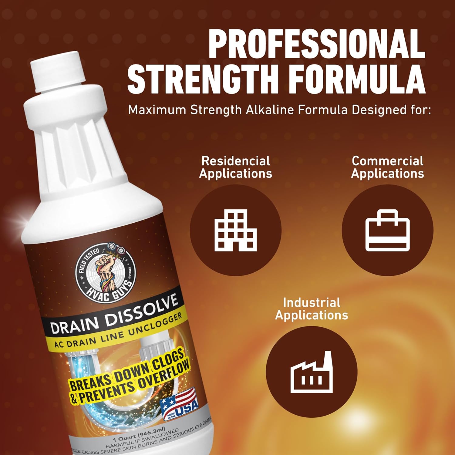 Drain Dissolve 2PK | AC Drain Line Cleaner & Unclogger | Heat Generating Alkaline Formula | Prevents Overflow | Clears Hair, Grease, Gunk - 32oz