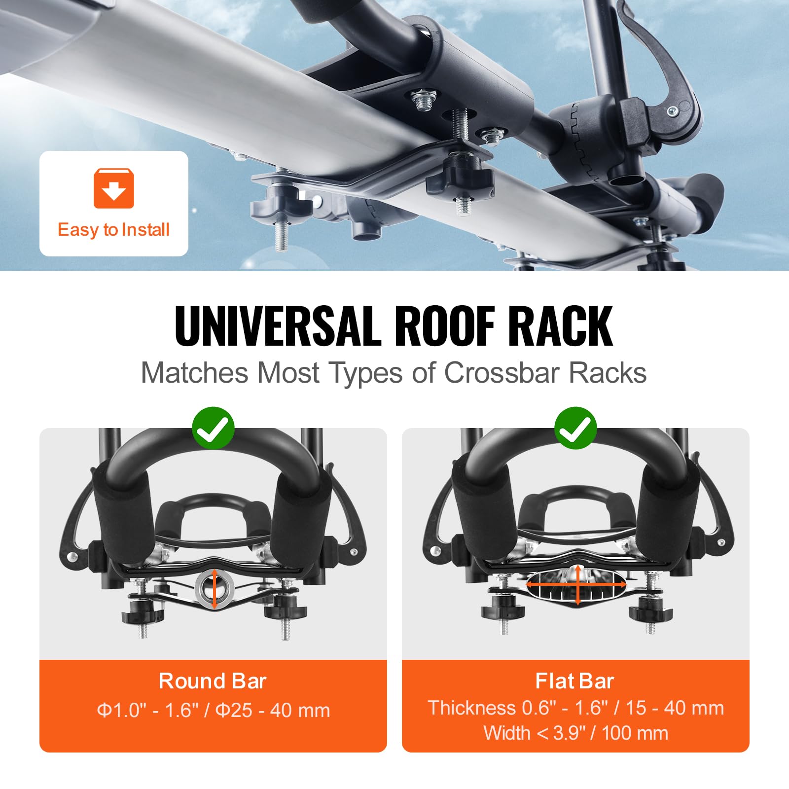 VEVOR Porte-Kayak pour Toit 1 Paire, Barres de Toit Souples en J, pour Kayak, Planche de Surf, Canoë, SUV, Camion