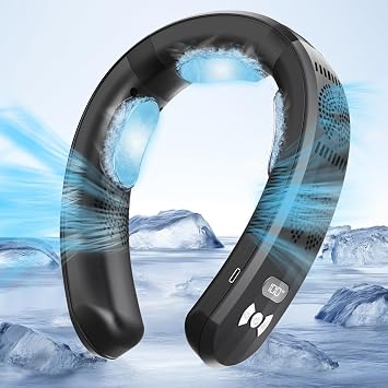 Portable Neck Air Conditioner Fan,Bladeless Fans,Long Endurance Limited Version Portable Neck Fan with LED Rechargeable Personal Neck Fans,3 Latest Cooler Plates,Quiet,Lightweight Neck Fans,Black