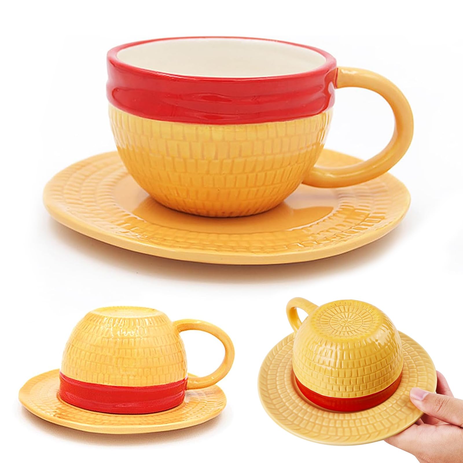 Taza One Piece, Anime Cup, Taza con Sombrero de Paja de Luffy, Taza de Cerámica Hecha a Mano, Regalo de Cumpleaños, para Jugo de Café con Leche