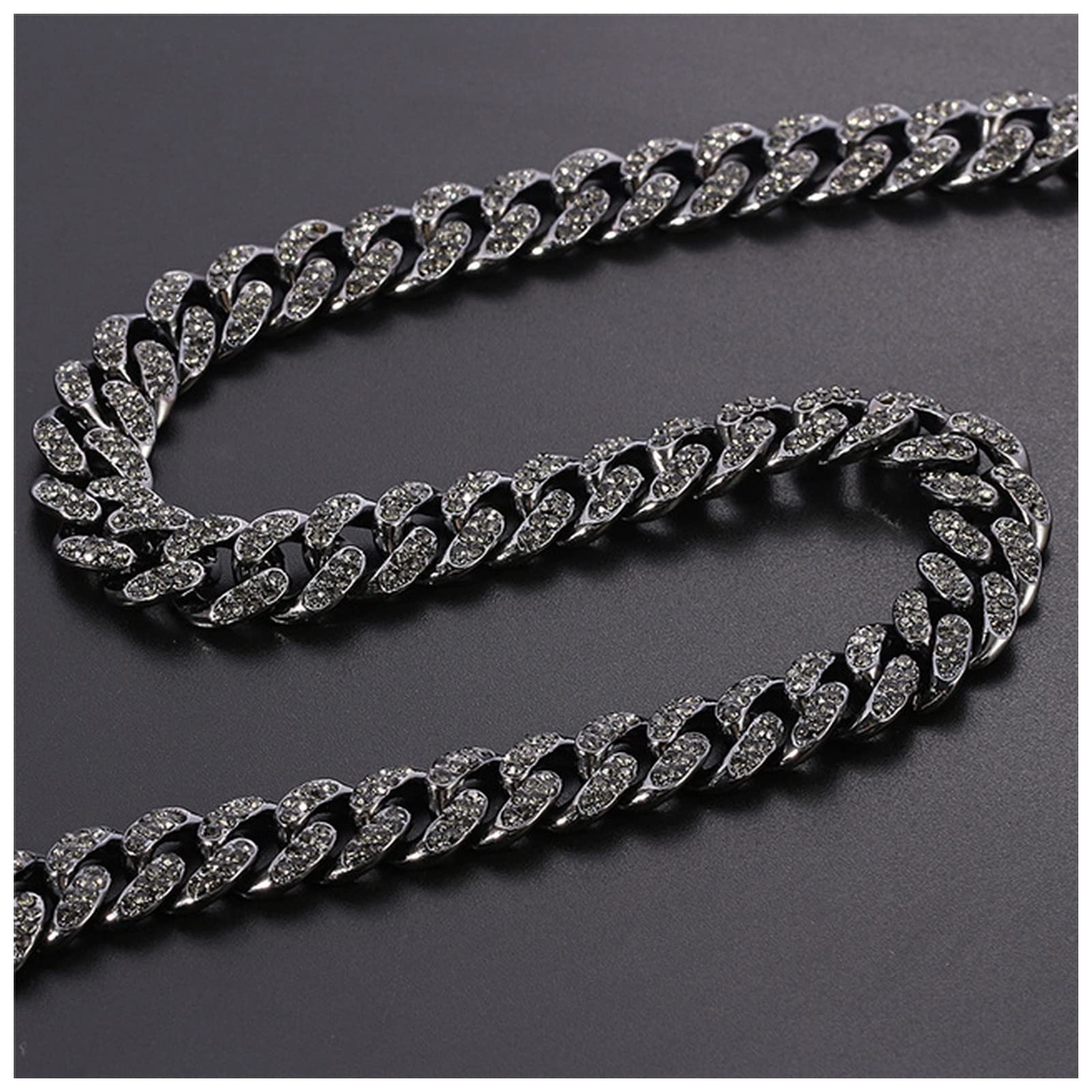 Kaylre Men's Black Gun Plated Necklace Silver Color Necklace Bracelet Hip Hop Miami Curb Cuban Chain Iced Out Paved Rhinestones Cz Bling Rapper For Wo Jewelry 925 Silver Necklace ( Color : Size : 18Cm Bra