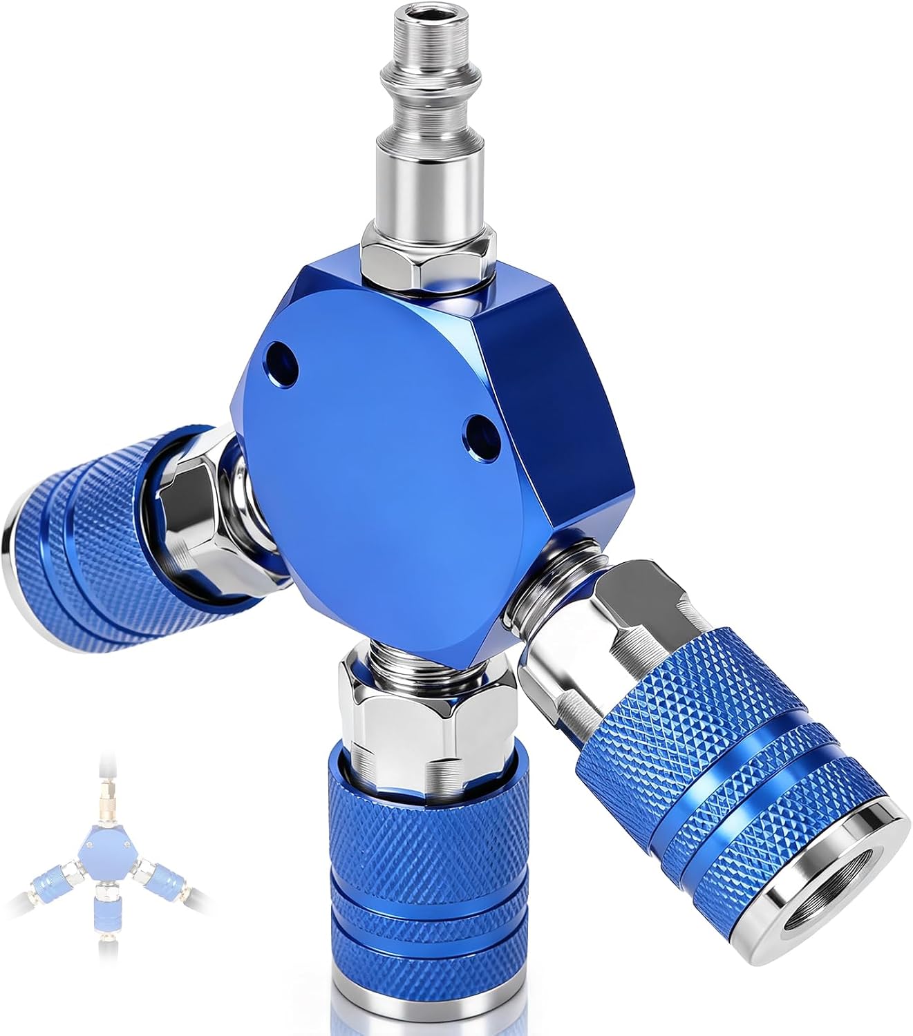 1/4 NPT 3-Way Hex Air Hose Splitter Quick Connect Air Fitting | Heavy-duty leakproof 300PSI aluminum compressor parts, multi-tool no hose swap, fits air hose fittings for garage auto shop