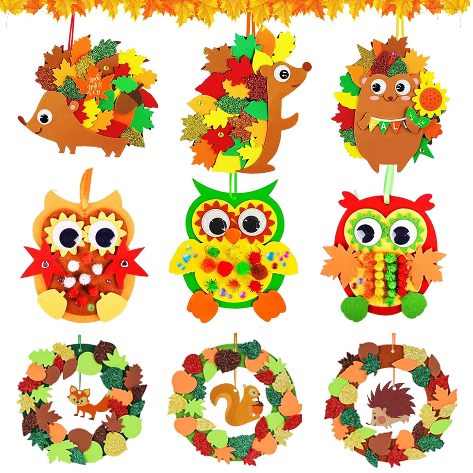 Herbst-Bastelset Aus Filz – 131 Teile Mit Igeln, Füchsen, Blättern & Kränzen – DIY-Deko Für Kinder & Erwachsene