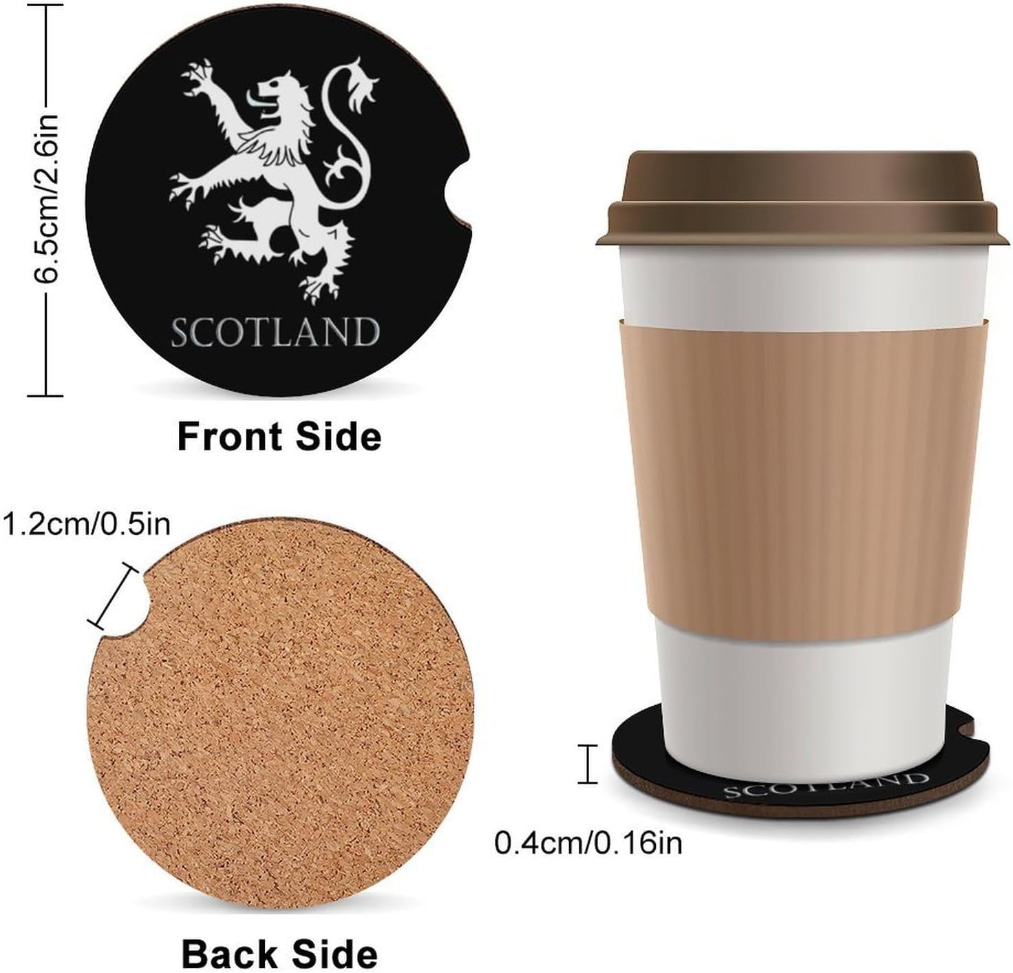 Lion Rampant Scotland Scottish Cute Car Coasters 2.56 Inch Absorbent Cup Holder for Drinks Auto Interior Accessories