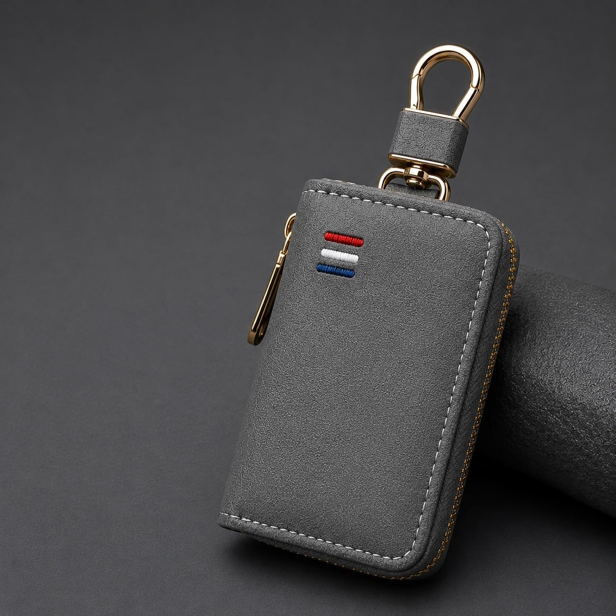 universal pu leather car key cover case with zipper, car key holder pouch with metal keychain hook, smart remote key fob protector, scratch resistant key organizer for men & women