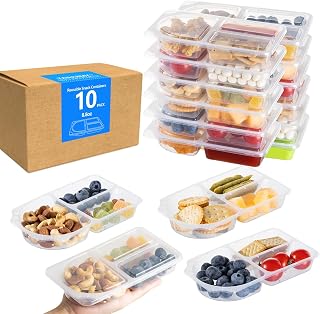 9oz Reusable Snack Containers with Lids for Kid, New 3 Compartment Large Capacity Condiment Condiment Portion Control Containers for School lunch, Go out Travel, Party