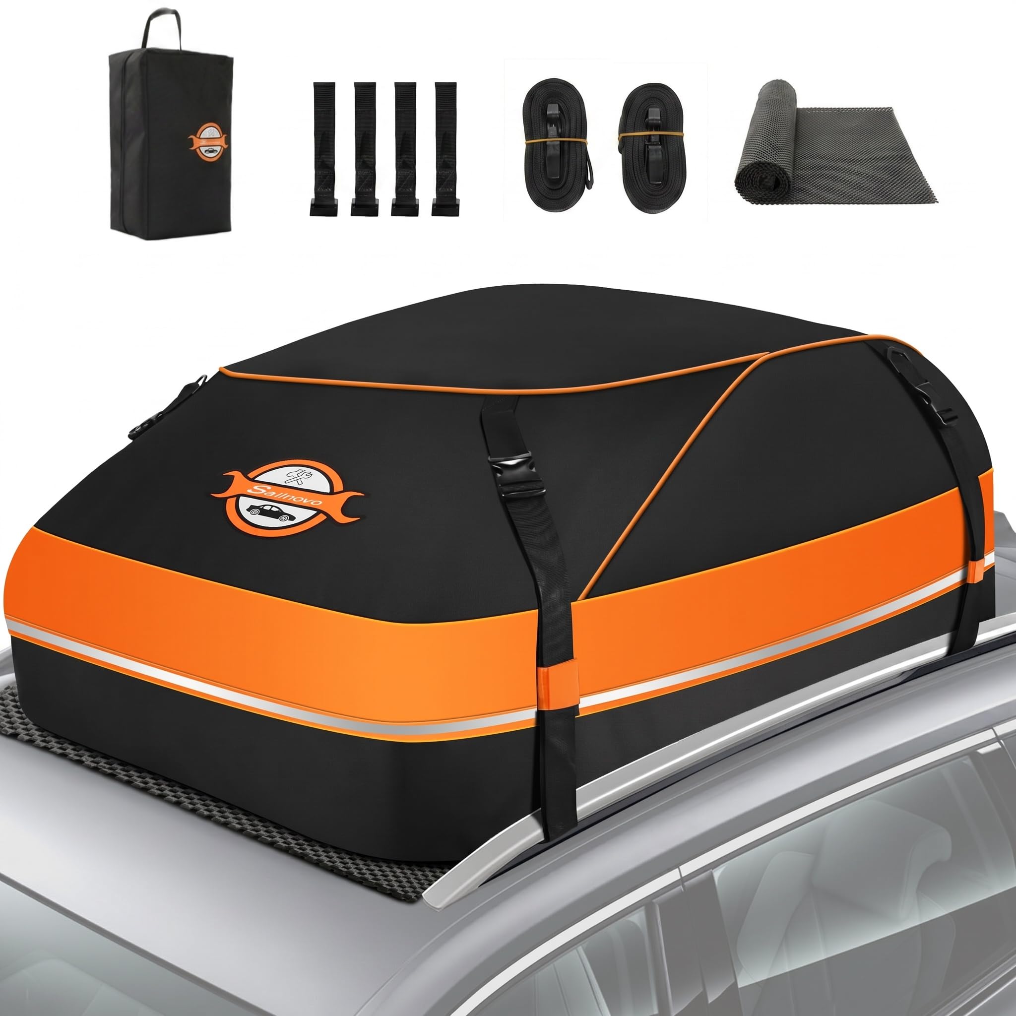 Sailnovo Borsa da tetto per auto, 430 l, impermeabile, resistente box da tetto per auto con barre o senza portapacchi, con cinghie rinforzate, ganci per porta e borsa per riporre oggetti