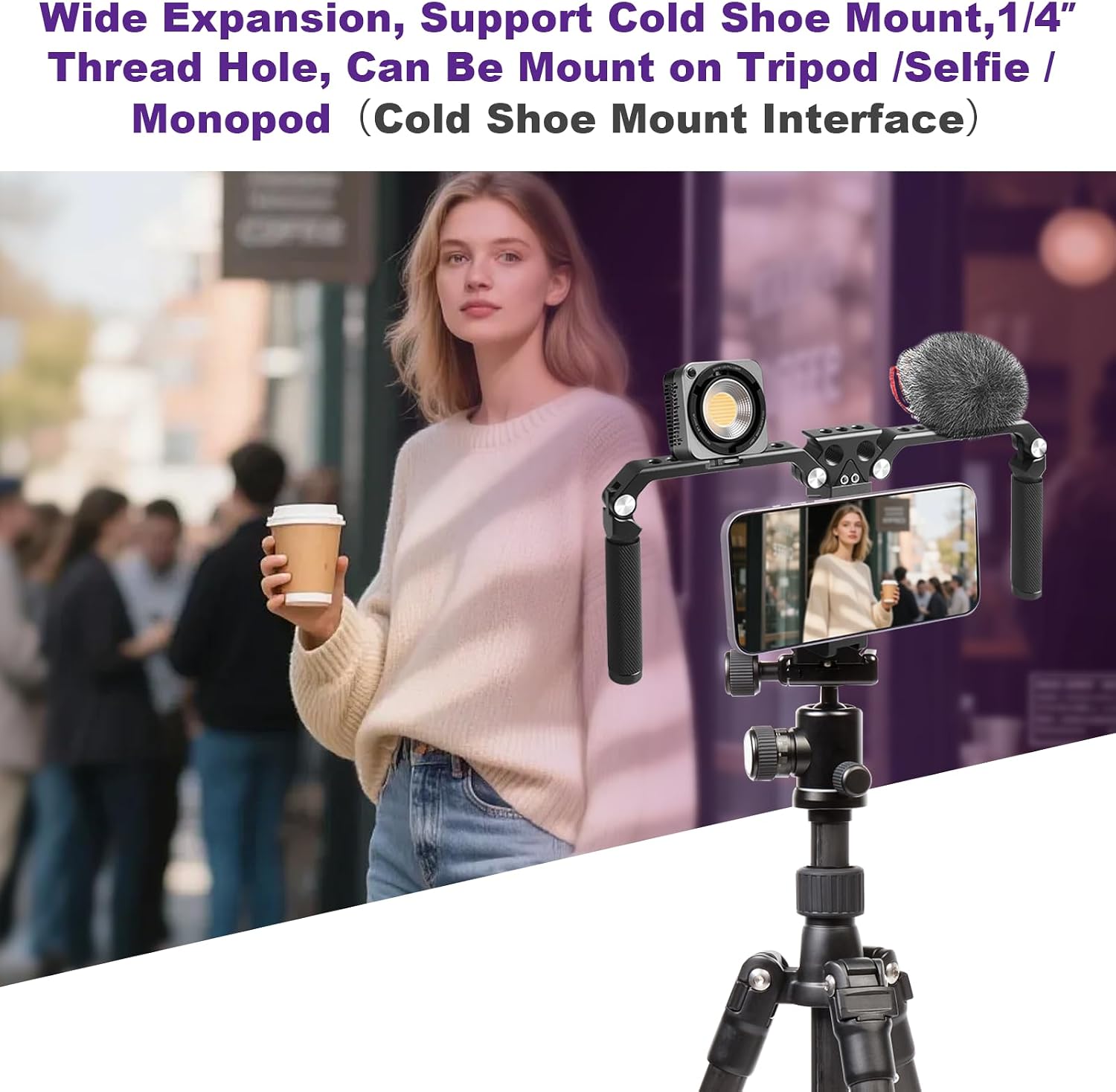 OPC01 Foldable Phone Cage Handheld Stabilizer,Foldable Magnetic Smartphone Cage with Handle and Magnetic Sticker for iPhone 17/16/15/14/13/12/11/10 Series and Andriod Phones for Photographer
