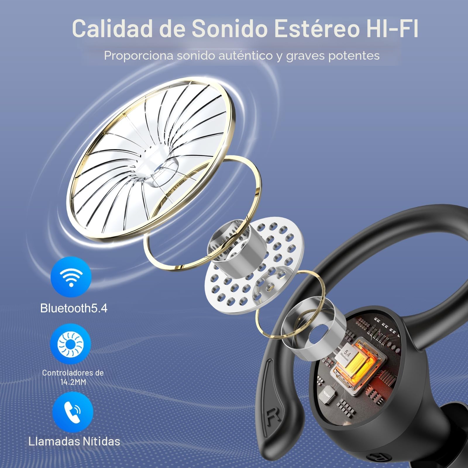 Auriculare Inalámbricos Deportivos, 2026 Nueva Auriculares Bluetooth 5.4 con HD Mic, 68H Cascos Inalambricos Bluetooth con Pantalla LED, IP7 Impermeable, Cancelacion Ruido ENC Auriculares Running