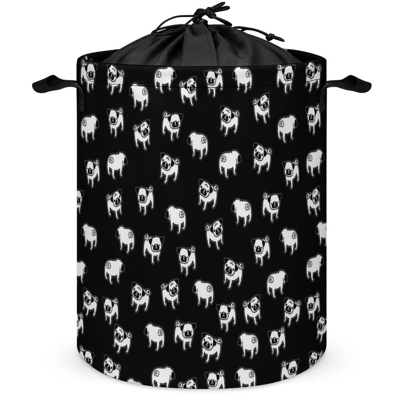 Wlntrophic Drawstring Laundry Hamper, Pug Dog Laundry Basket, Washing Basket with Handle