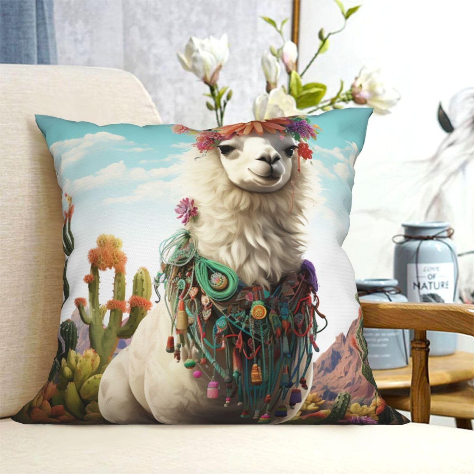 Fodpand Black Decorative Throw Pillow Covers 12"X12" Mexican Llama Cactus Cushion Cases Square Modern Farmhouse Pillow Cases Soft Cozy Cushion Covers For Couch Sofa Bedroom Home Decor Pillowcase
