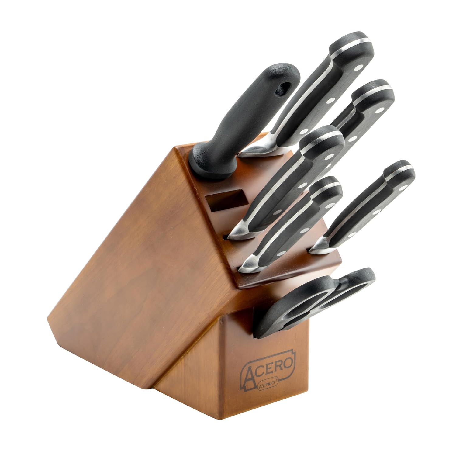 Winco Commercial-Grade 7 Piece Knife Set with Wooden Block