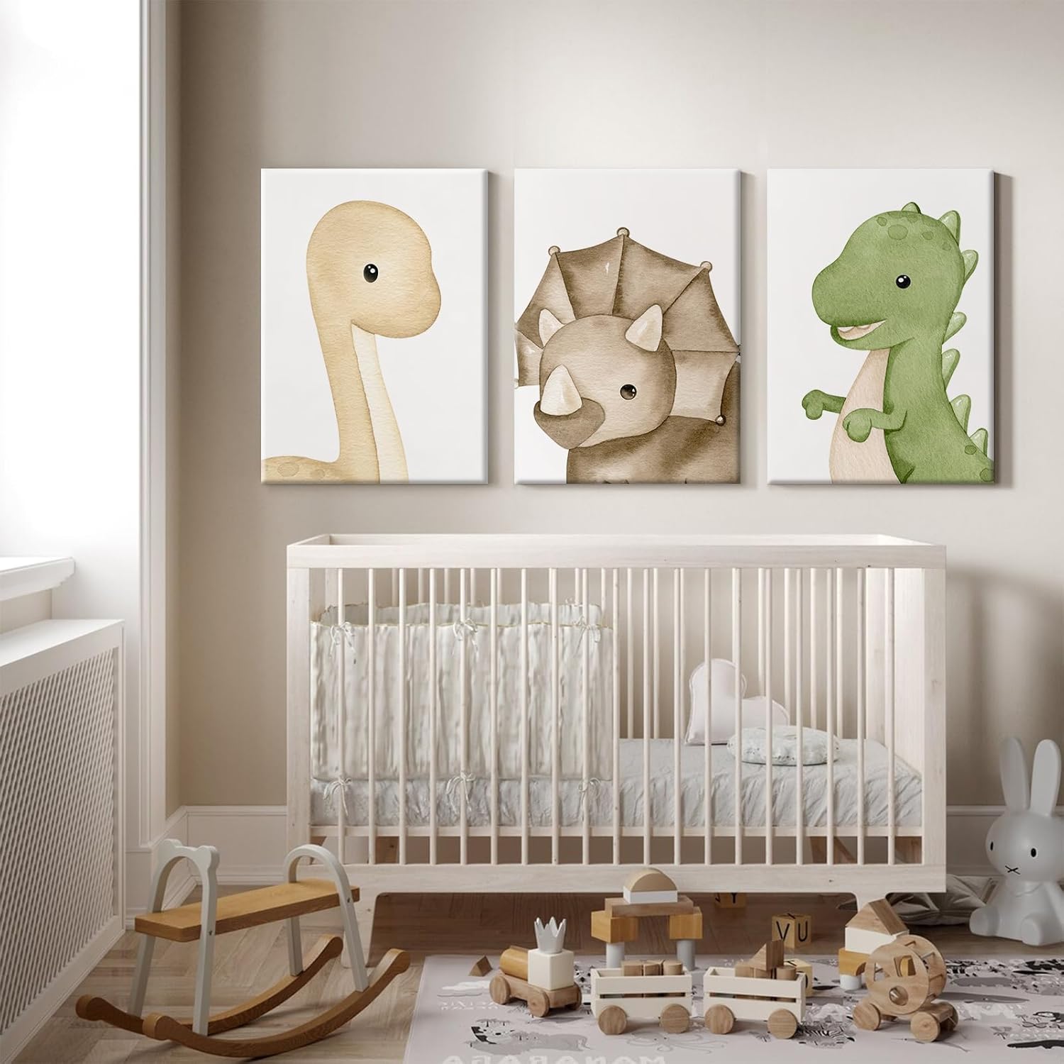 Dinosaur Wall Art Kids Boys Room Canvas Wall Decor Dino Nursery Wall Art Pictures Baby Dinosaur Poster Prints for Boys Bedroom Bathroom 16x24 Inch Framed Set of 3