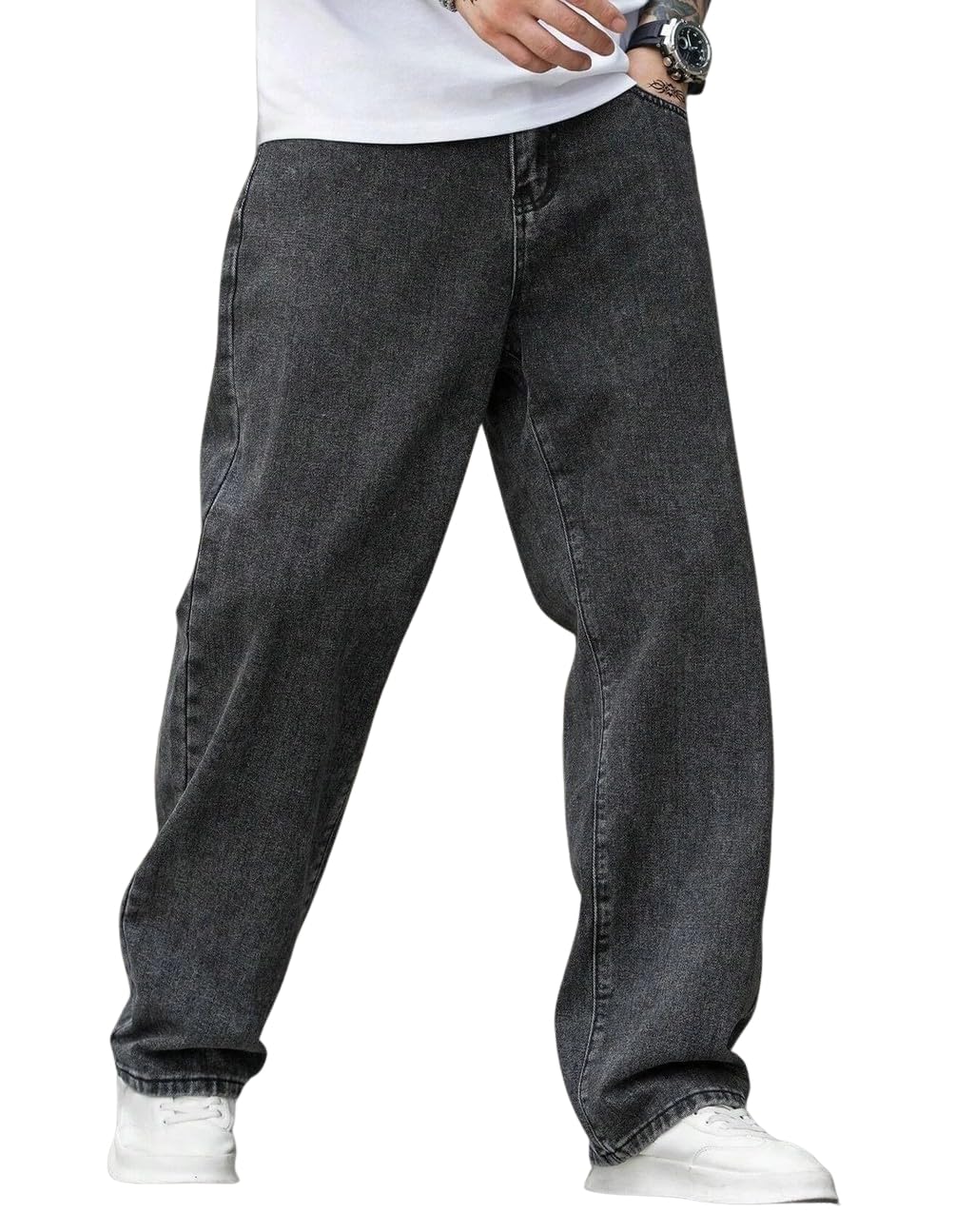 jaar fashion Oversized Jeans for Men, Baggy Loose Fit Denim, Mid Rise, Straight Leg, Solid, Streetwear, Cotton, Casual Wear-picture-33