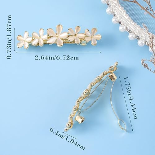 Miniatura 3 de 2 pinzas de pelo de ópalo de flores de 2.64 pulgadas, pasadores dorados brillantes para boda, pasadores de pelo elegantes, pasadores de San