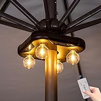 TWINKVILLA Battery Operated LED Umbrella Light with G40 Bulbs - 3 Brightness Modes, Cordless Pole Lights for Patio, Camping, BBQ