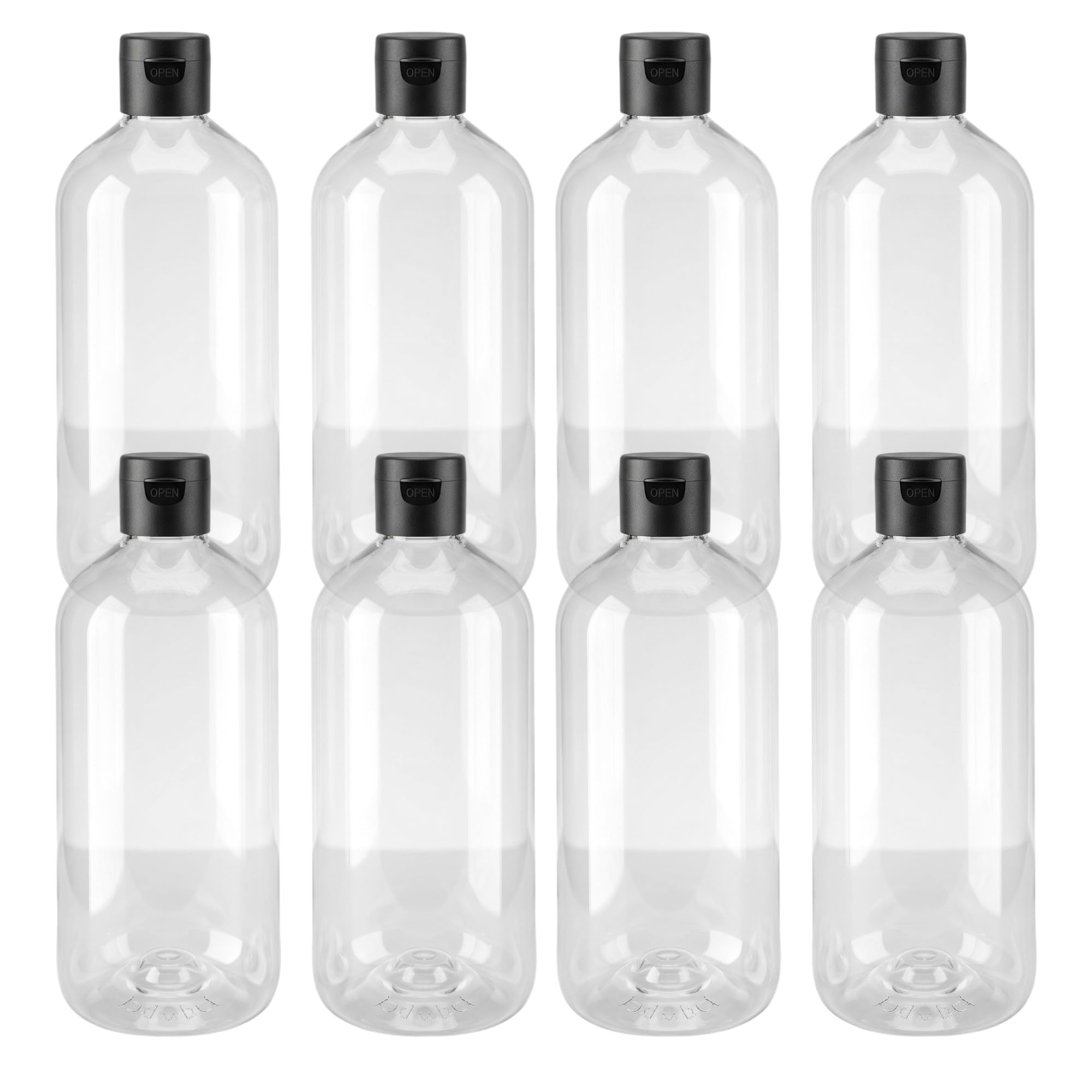 300ml clear plastic empty bottles - pack of 8, bpa-free refillable empty containers with leakproof black fliptop caps for toiletries, lotions and sanitizers