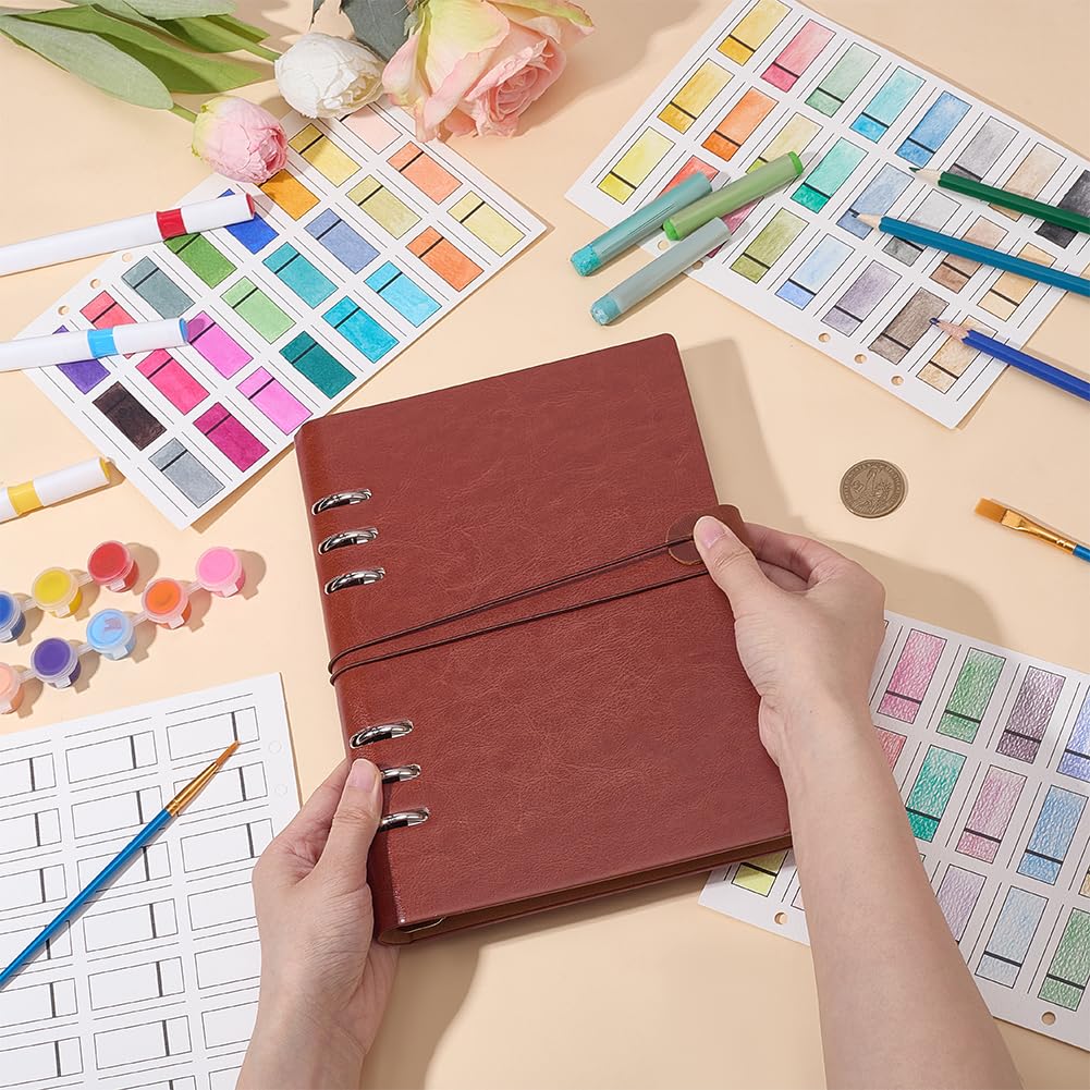 OLYCRAFT A5 Aquarell Farbmusterbuch mit 40 Blatt 300g/m² Maler Farbtagebuch 21x14.8cm Tragbarer Farbmuster Ordner für Aquarell Gouache Ölpastell Lose Blatt Ordner Farbtest Journal