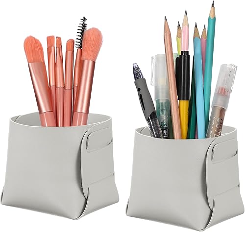 Vista 8 de PATIKIL Paquete de 2 organizadores de escritorio de cuero, soporte de lápiz de cuero, bandeja de valet de joyería, organizador de accesorios