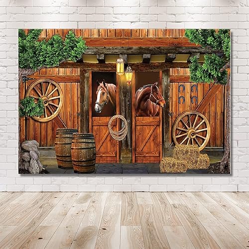 Miniatura 6 de MEHOFOND Telón de fondo estable de 7 x 5 pies, diseño de caballo vaquero del oeste de Texas, ruedas de baby shower, Mews, fondo de fotografía,