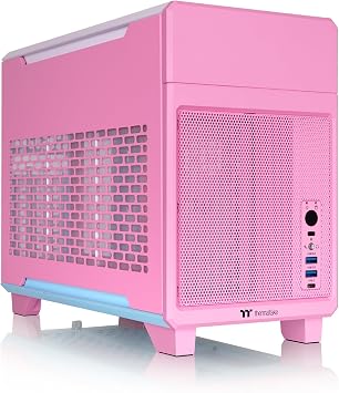 Thermaltake TR100 SFF Chassis; mITX Support; 18.9 Liters; PCIe 4.0 Riser Cable Included; 360mm GPU Clearance; 280mm Radiator Support; Removable PCIe Bracket; Bubble Pink; CA-11A-00SANN-00