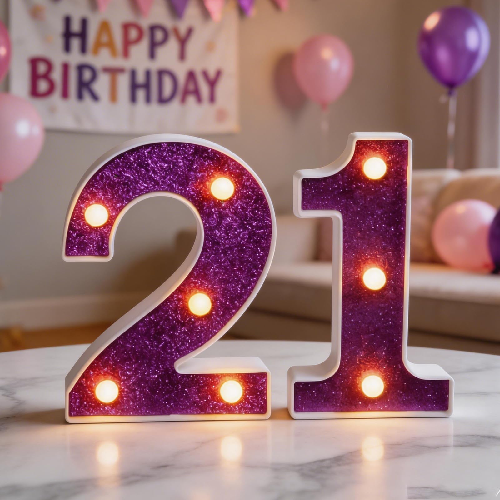 LED Light Up Numbers, 21 Marquee Numbers Lights Sign for 21st Birthday Decorations,6.3inch Purple Light Up Numbers Sign for 21st Birthday Wedding Anniversary Backdrop Home Decor