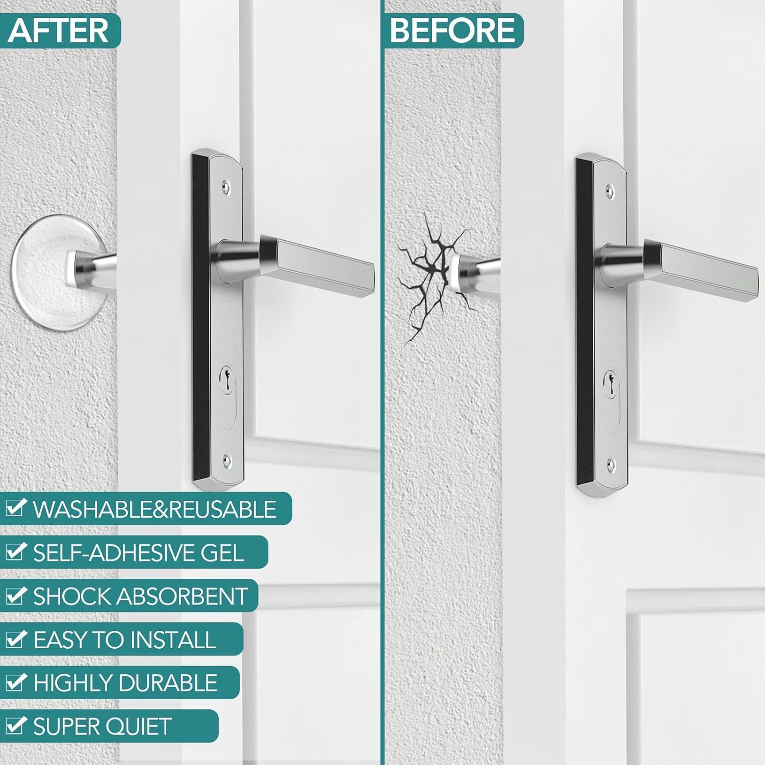 VENEXA Protective Silicone Door Knob Wall Protector - 6Pcs Transparent Self-Adhesive Bumper Pads for Doorknobs, Cabinets, and More - Soft, Reusable Shield Against Damage 1