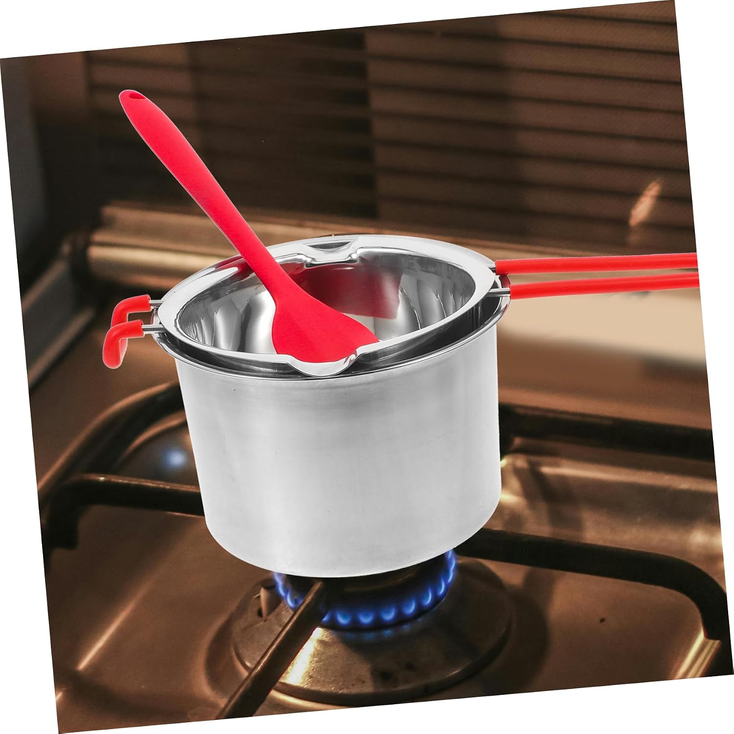Zerodeko 1Set Stainless Steel Double Boiler Melting Pot Chocolate Wax Melting Pot with Heat Resistant Handle and Spatula for Candy Butter and Soap Making