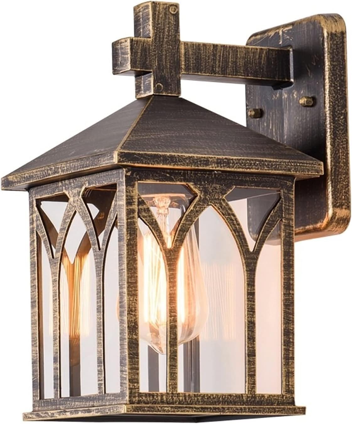 QUSYZD Lamp Post Lights Outdoor, Villa Outdoor Decoration Landscape Garden Light Retro Antique Square Hollow Glass Lantern Wall Sconce,Chandelier,Bronze