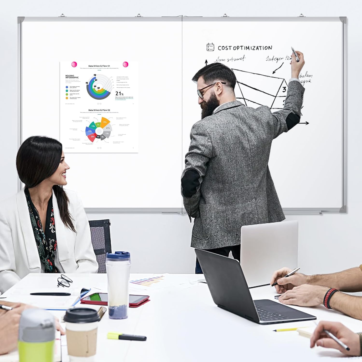 DOLLAR BOSS Large White Board 72 x 40 Inch Foldable Magnetic Whiteboard for Wall, Portable Double Sided Dry Erase Board, Aluminum Frame Message Board for School, Office, Classroom with Eraser, Markers