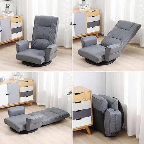 Miniatura 6 de FLOGUOR Silla giratoria de 360 para juegos con reposabrazos, sofá plegable ajustable de 14 posiciones, respaldo acolchado, reclinable multiángulo