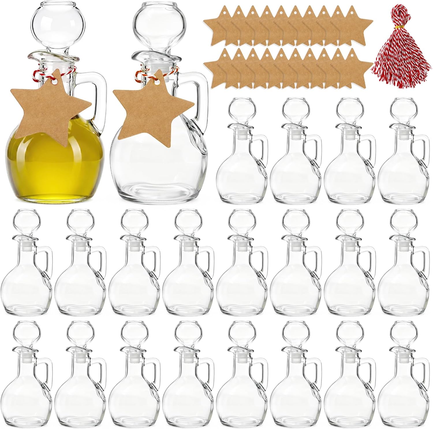 ZAVOOS 20 Pack 6 Oz Glass Oil Cruets with Label, Stopper