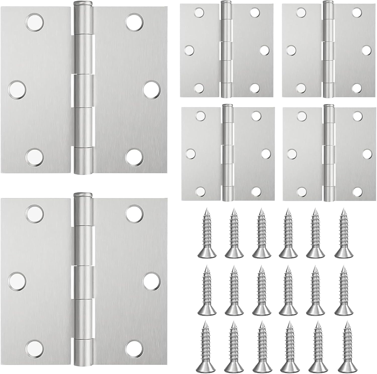 Brushed Nickle Door Hinges,12 Pack Exterior Hinges Doors,3.5x3.5 Inch Silver Interior Hinge Doors with Square Corners Durable Steel Hinge Door Hardware