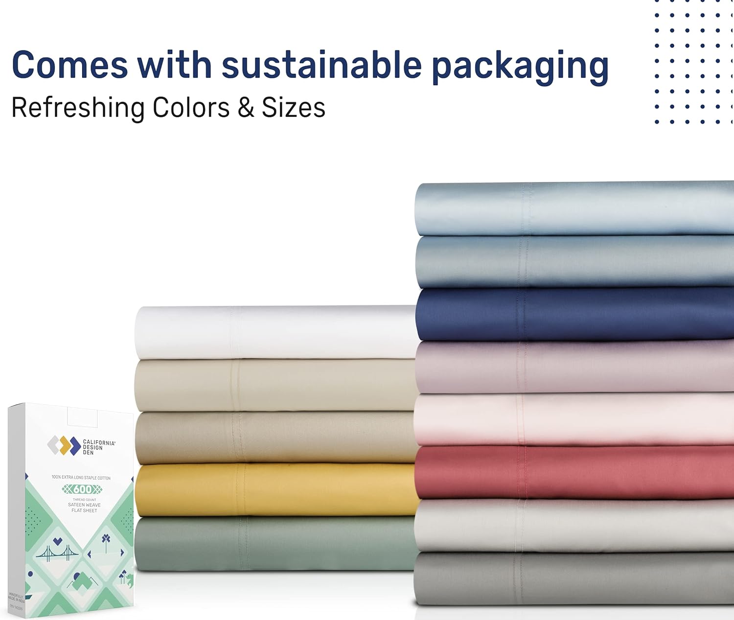 100% Natural Cotton Flat Sheet - 600 Thread Count, Soft and Crisp, Breathable, Hotel Luxury Top Sheet Only, Ultra Premium Sateen Weave - Dark Gray, Queen Size : Home & Kitchen