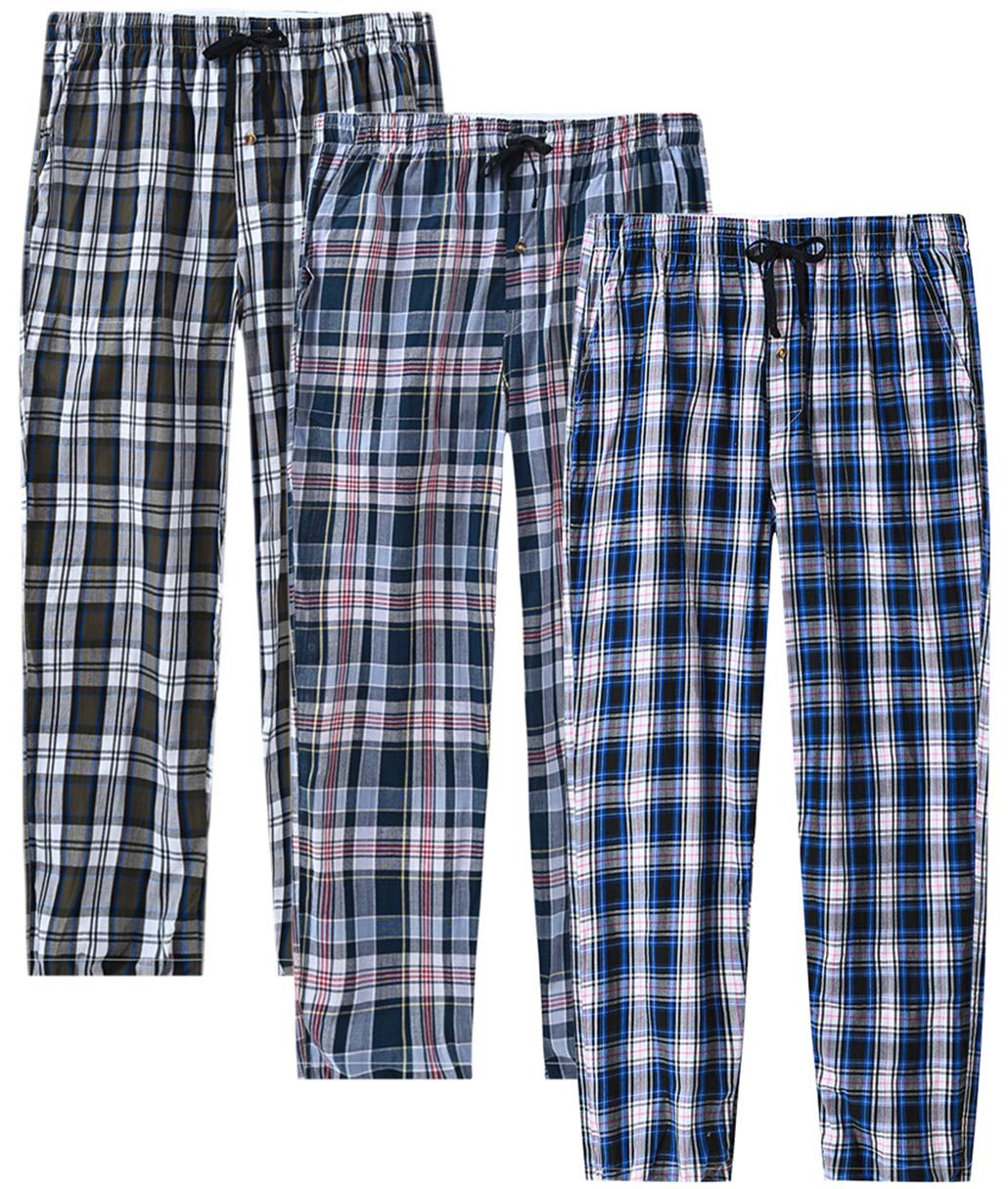 Men’s Pajama Pants Cotton Pajama Bottoms Plaid Lounge Pants with Pockets