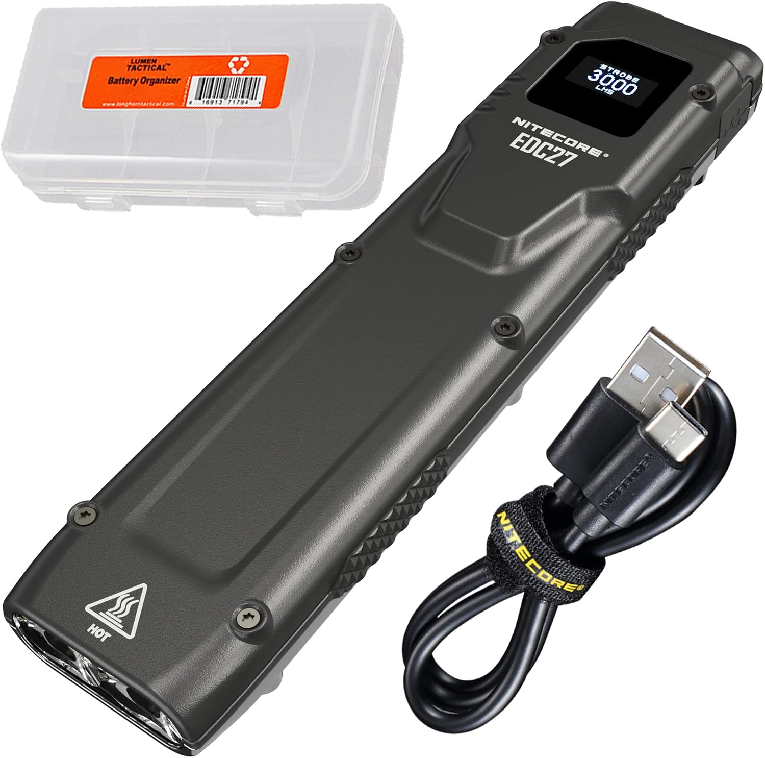 Nitecore EDC27 3000 Lumen Flat EDC Flashlight, USB-C Rechargeable High Performance Slim Compact Pocket Light with Digital Display and LumenTac Case