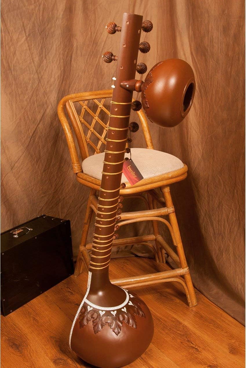 Professionelle Pt. Ravi Shankar Style Double Tumba Sitar, traditionelles indisches Saiteninstrument, braun mit Torlley Fiber Case