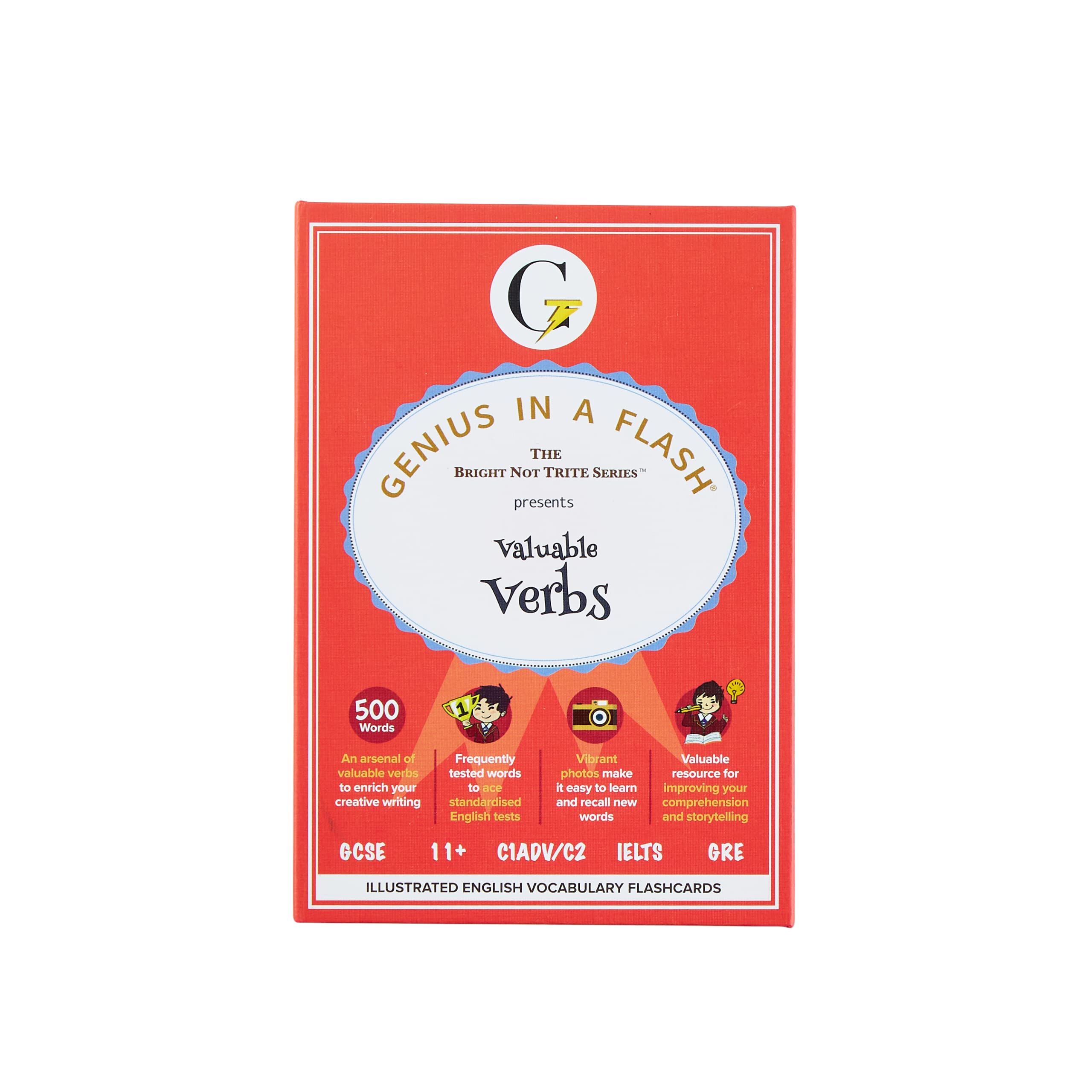 GENIUS IN A FLASH | VALUABLE VERBS | BRIGHT NOT TRITE SERIES | ILLUSTRATED ENGLISH VOCABULARY FLASH CARDS | 11PLUS GCSE IELTS GRE | AGES 9 TO ADULTS