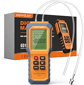 GOYOJO Manômetro Portátil Com Retroiluminação, Manômetro Digital Hvac De Porta Dupla, Testador De Pressão De Gás, Tela Lcd E Medição De Temperatura Interna, 12 Unidades, Para Detecção De Ventilação