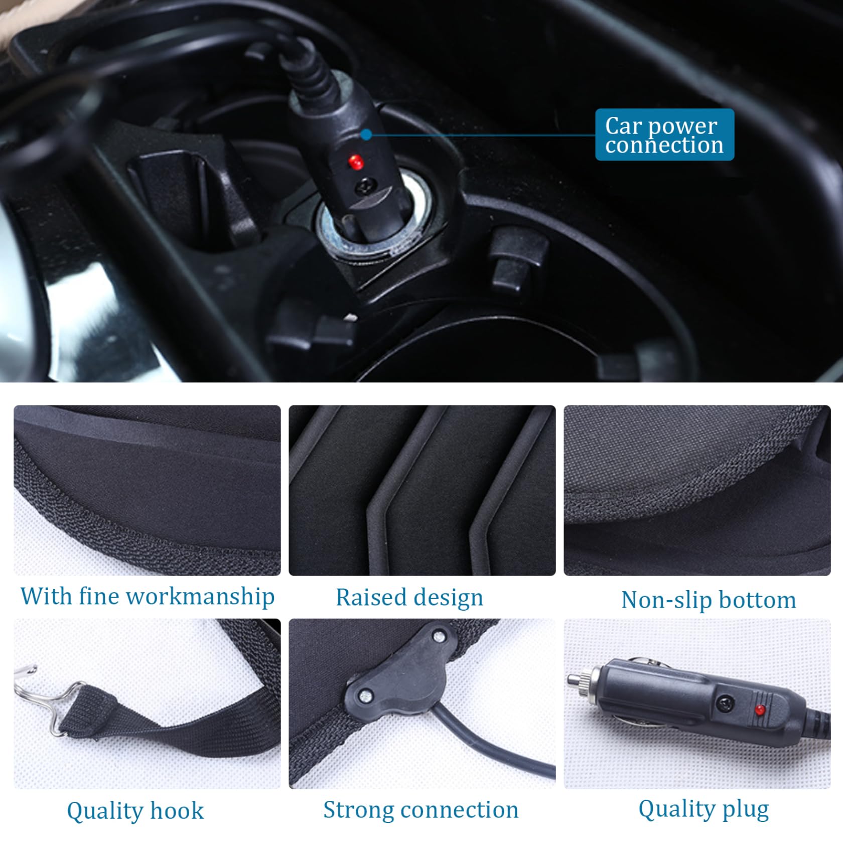 Housse de siège de Voiture chauffante 12 V Coussin siège Voiture Chauffant stéréoscopique 3D avec Crochets Fixes et Fond antidérapant Chauffe- Universel Protection Contre la sur