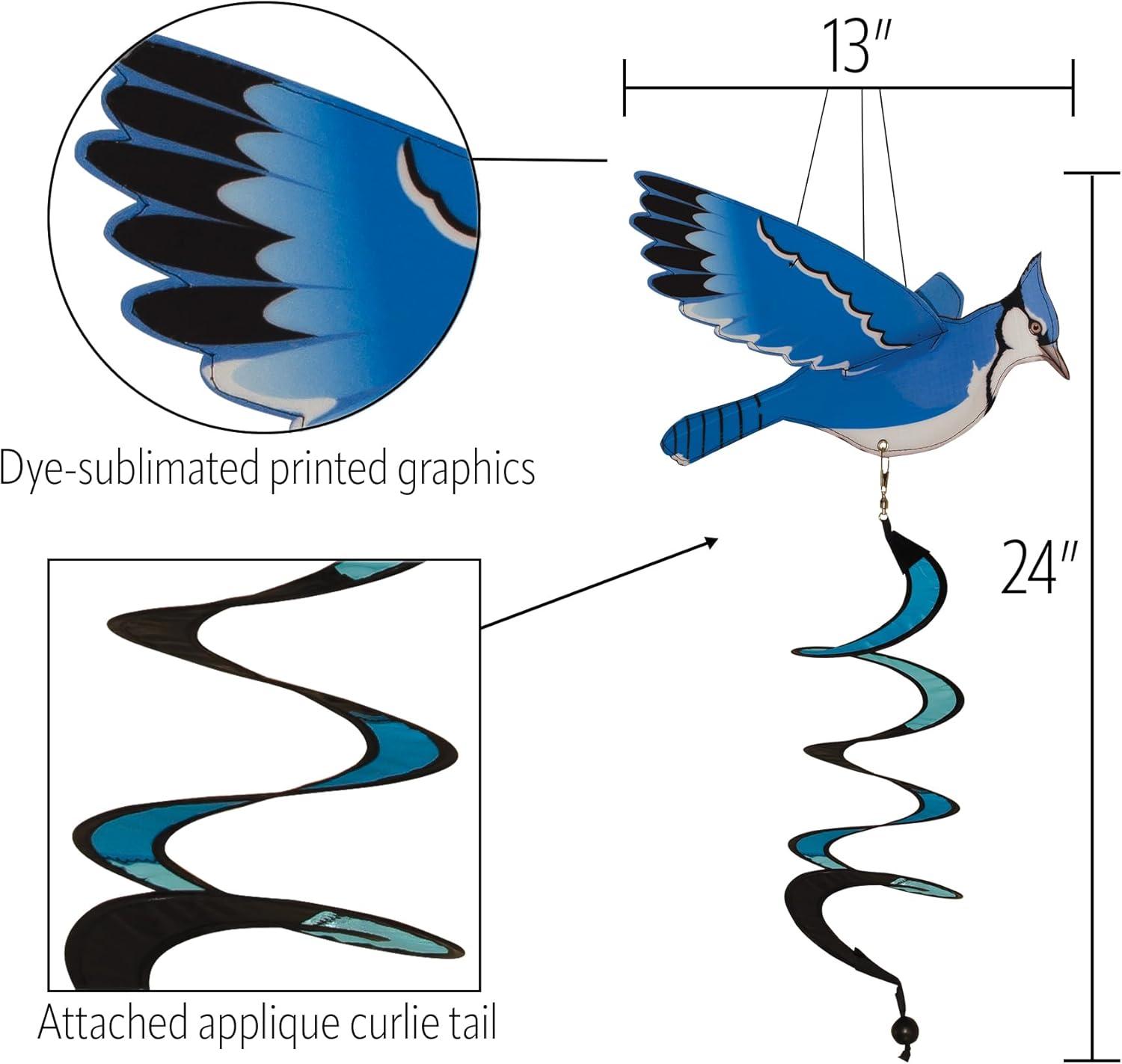 In the Breeze 4981 — Blue Jay Twister — Unique Outdor Hanging Bird Decoration Spinner for Porches, Patios, Decks