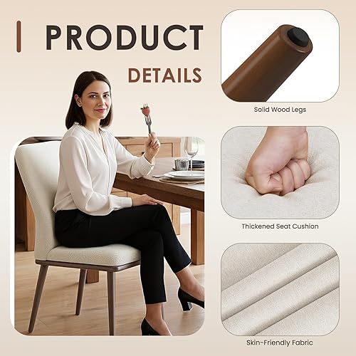 Miniatura 4 de Juego de 2 sillas de comedor tapizadas, modernas sillas de cocina con respaldo alto, silla de comedor de tela acolchada con patas de madera maciza