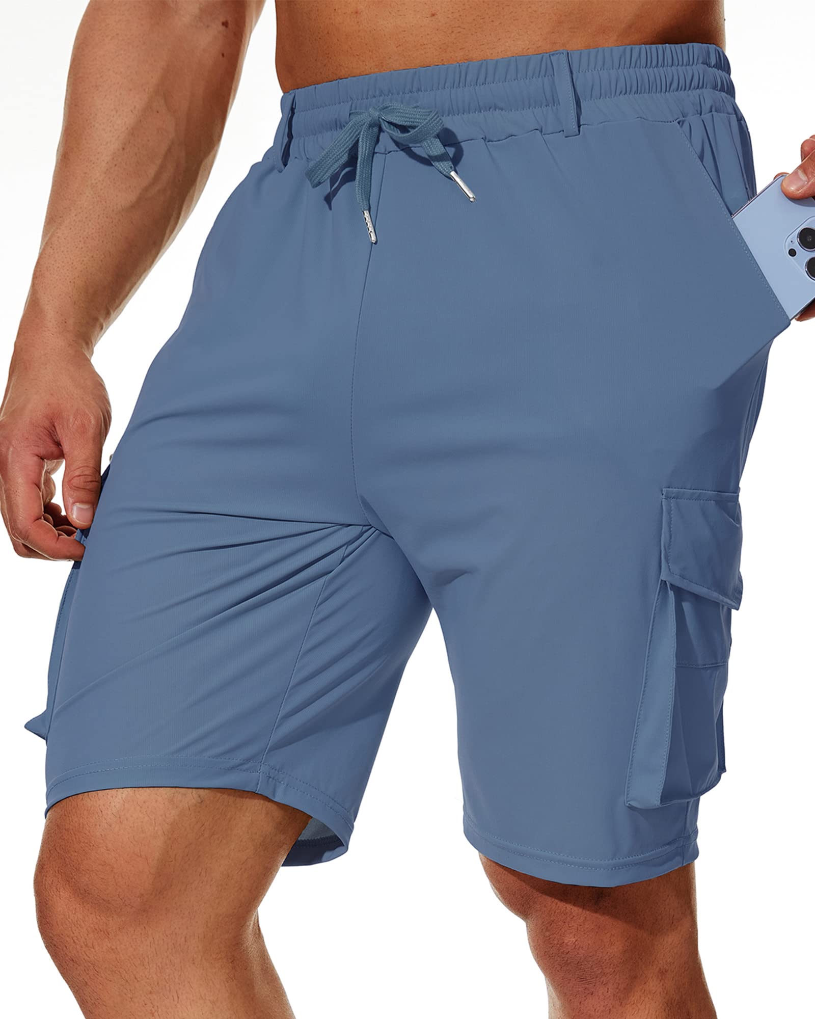 Photo 1 of NeedBo Mens Hiking Cargo Shorts Quick Dry Outdoor Stretchy Tactical Shorts with Multi Pockets for Camping Fishing Large Stone Blue