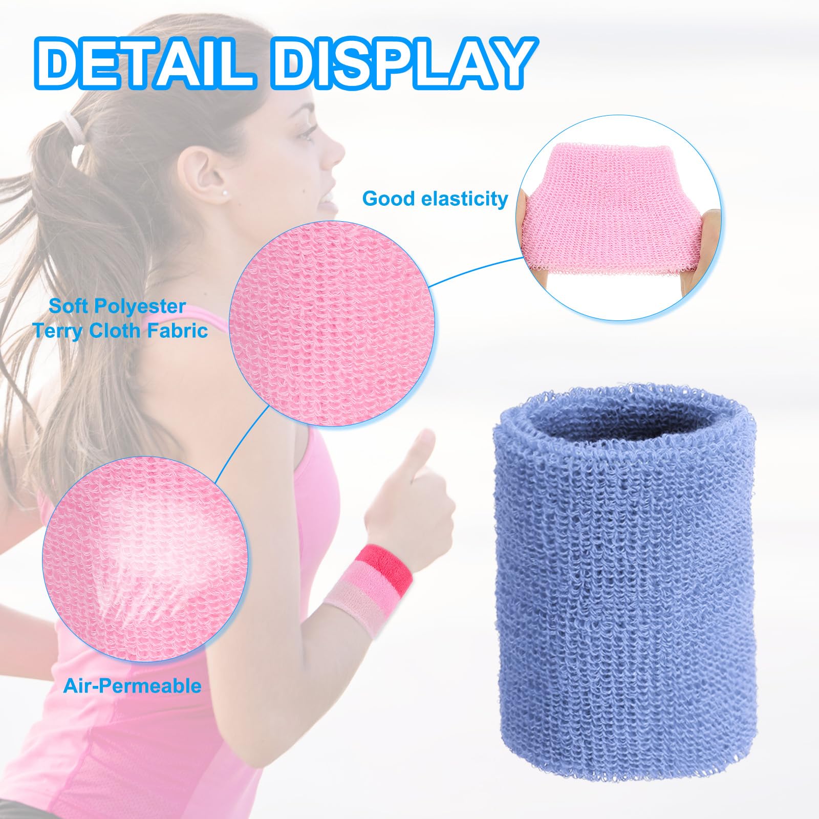 QUARKZMAN Fascie Da Polso Fascie Sportive Cuscino Per Uomini E Donne Per Basket Calcio Tennis Corsa Allenamento Azzurro Chiaro Confezione Da 14
