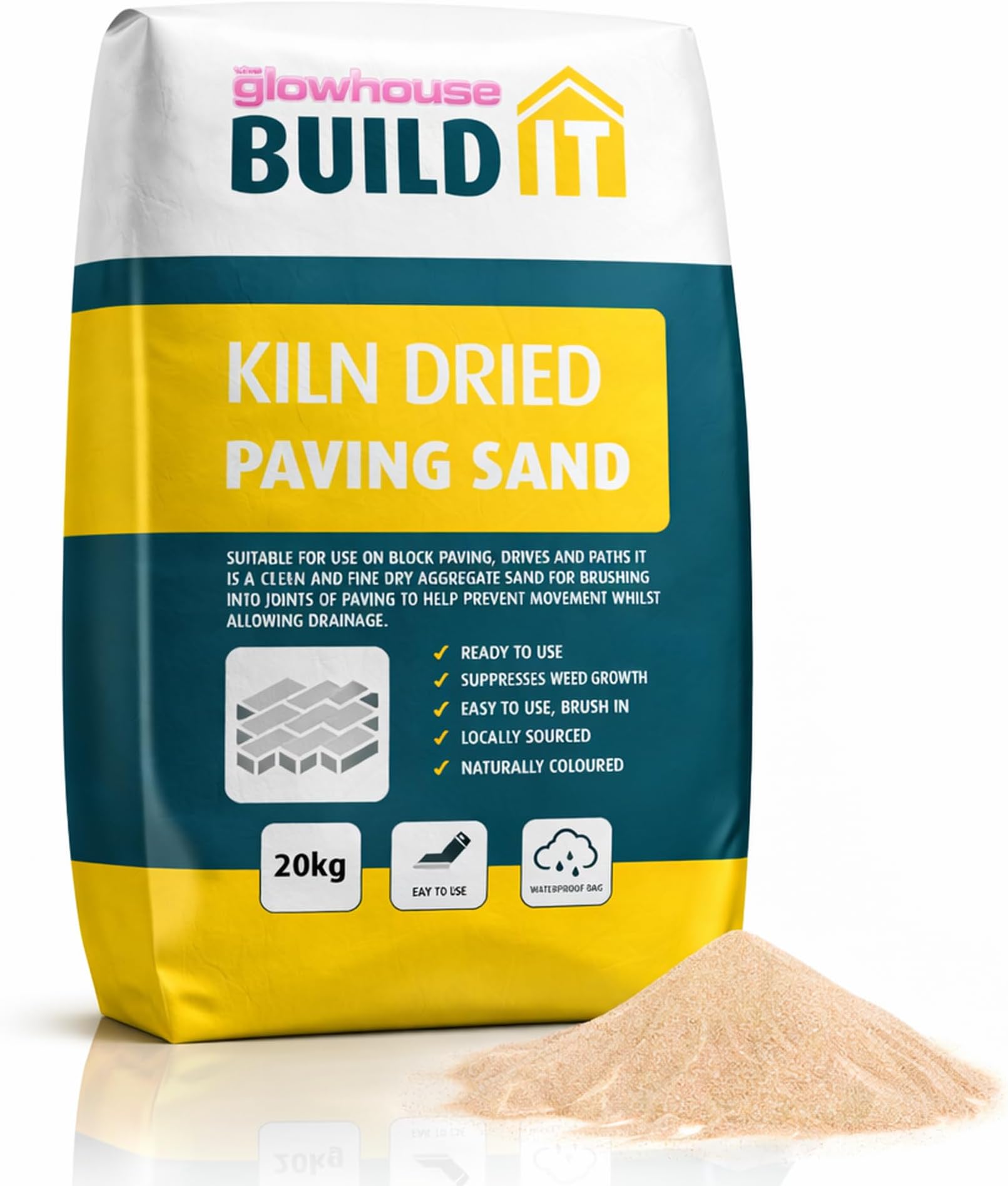 The Glowhouse Kiln Dried Sand Brushing in Joint Gap Filling Paving Block Slabs Patio and Drives Fine Dry Aggregate Silica Sand Bag 20kg - Made in the UK