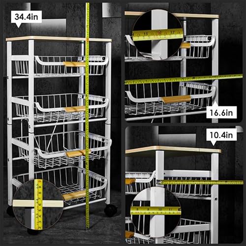 Miniatura 12 de Carrito de almacenamiento de cocina con ruedas, carrito de cocina con almacenamiento y ruedas, carrito de metal rodante de malla, carrito de 4