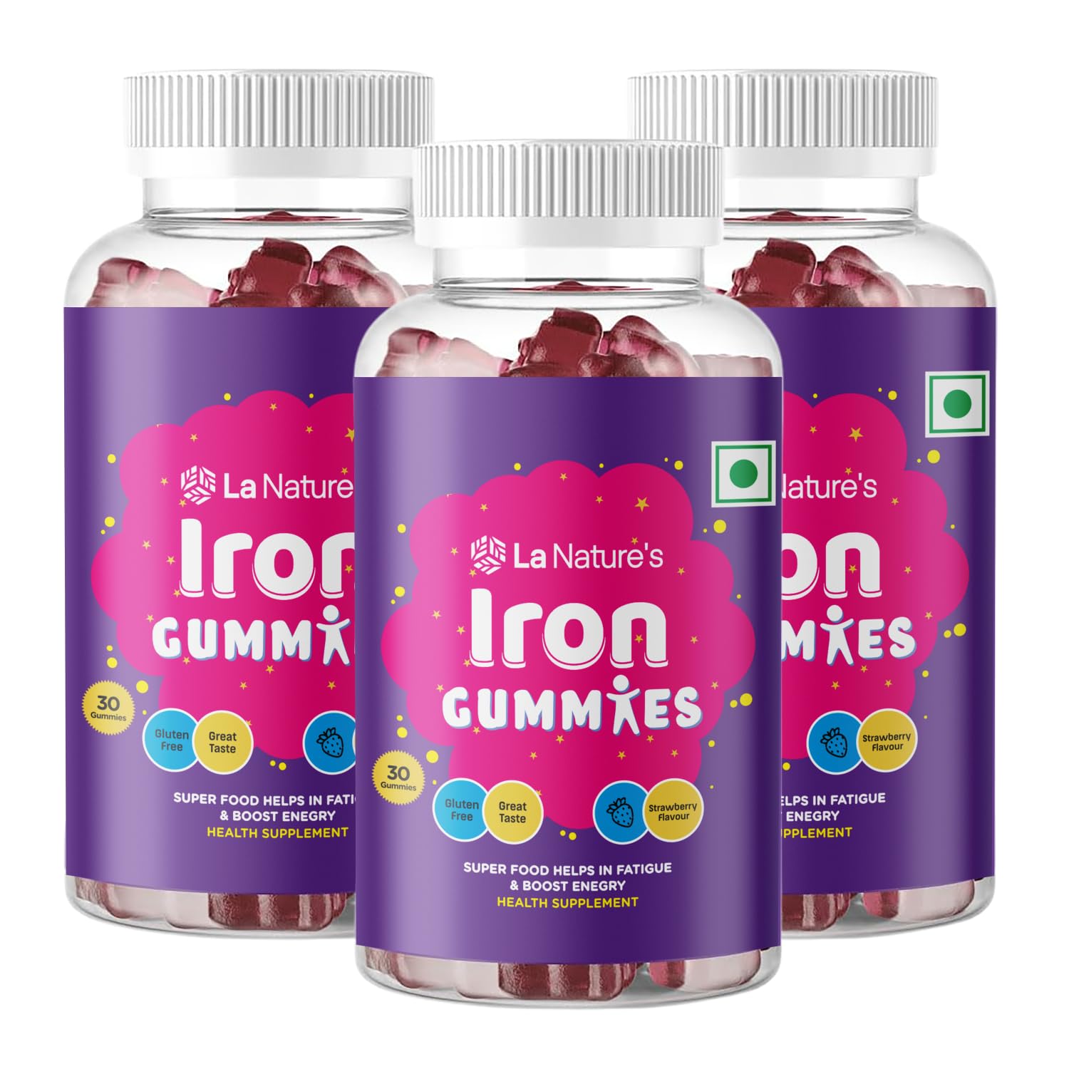 La Nature's Iron Gummies For Kids And Adult s Superfood To Prevent Fatigue And Boost Energy Maintain Hameglobin Level Supports Immune System Strawberry Flavour (90 Gummies)